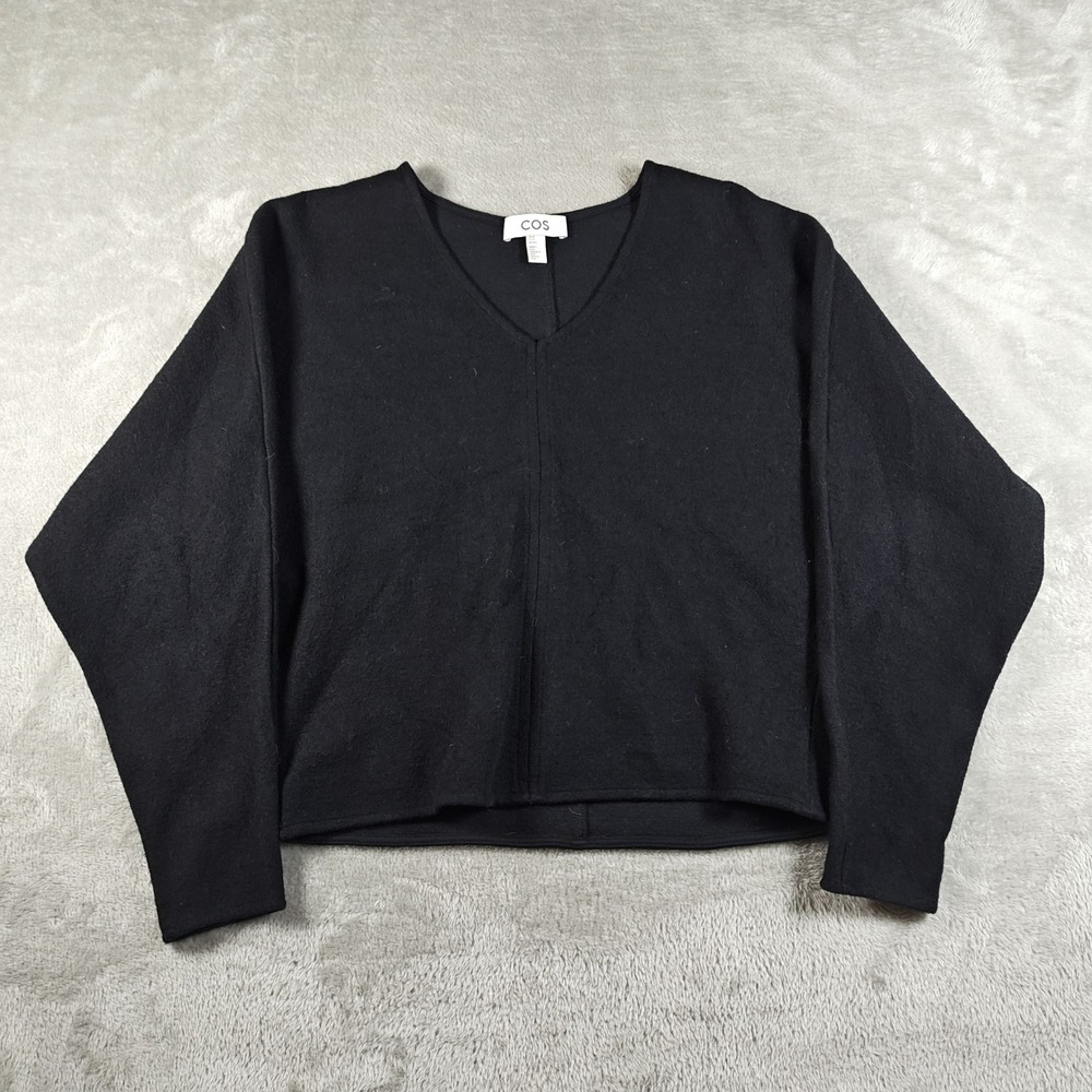 COS Sweater Womens XS Black V Neck Relaxed Fit Batwing Sleeve Wool Blend